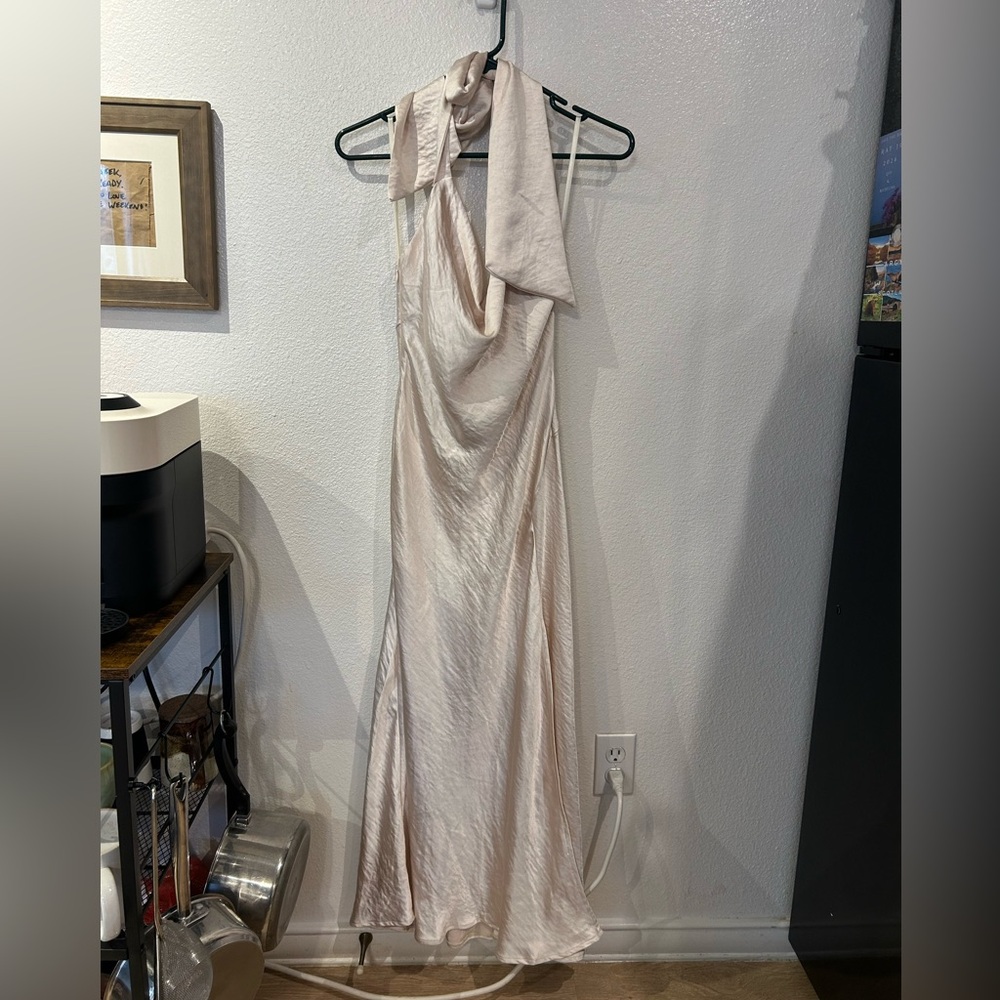 Elegant Champagne/Blush Halter Maxi Dress